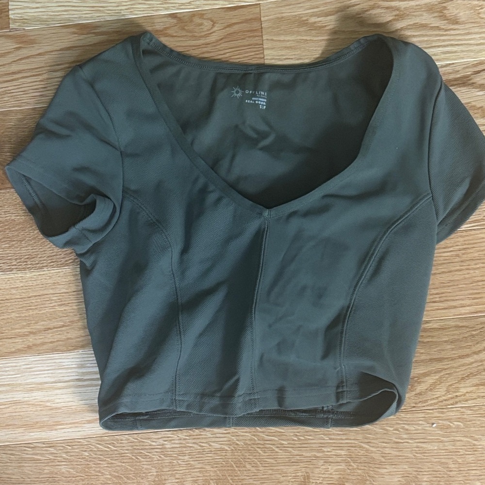 Aerie Olive V-Neck Crop Top